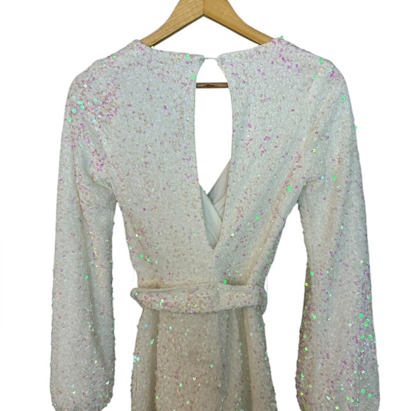 Show Me Your Mumu White Sequin Wrap Romper with Long Sleeves XS - Picture 7 of 8